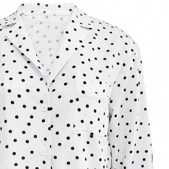 Black And White Elegan t Women's Polka Dot Shirt Blouse With Pocket details - Picture 11 of 11